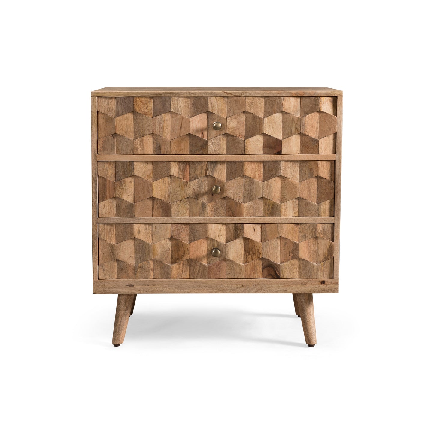 Mango Wood 3-Drawer Chest with 3D Tile Weave Design