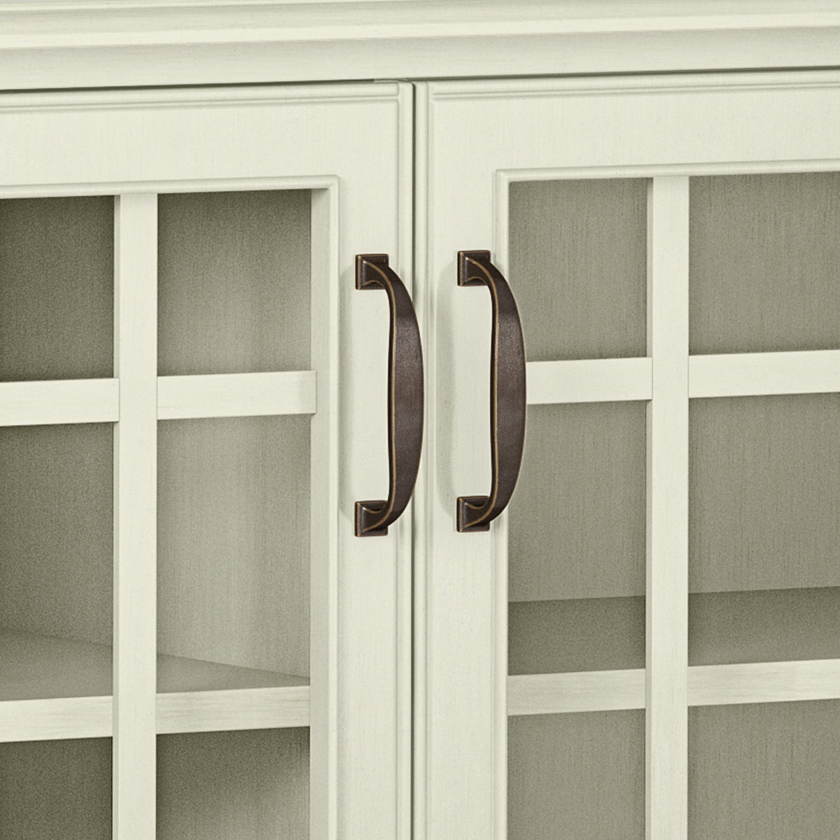 Low Storage Cabinet with Double Tempered Glass Doors and 2 Adjustable Shelves