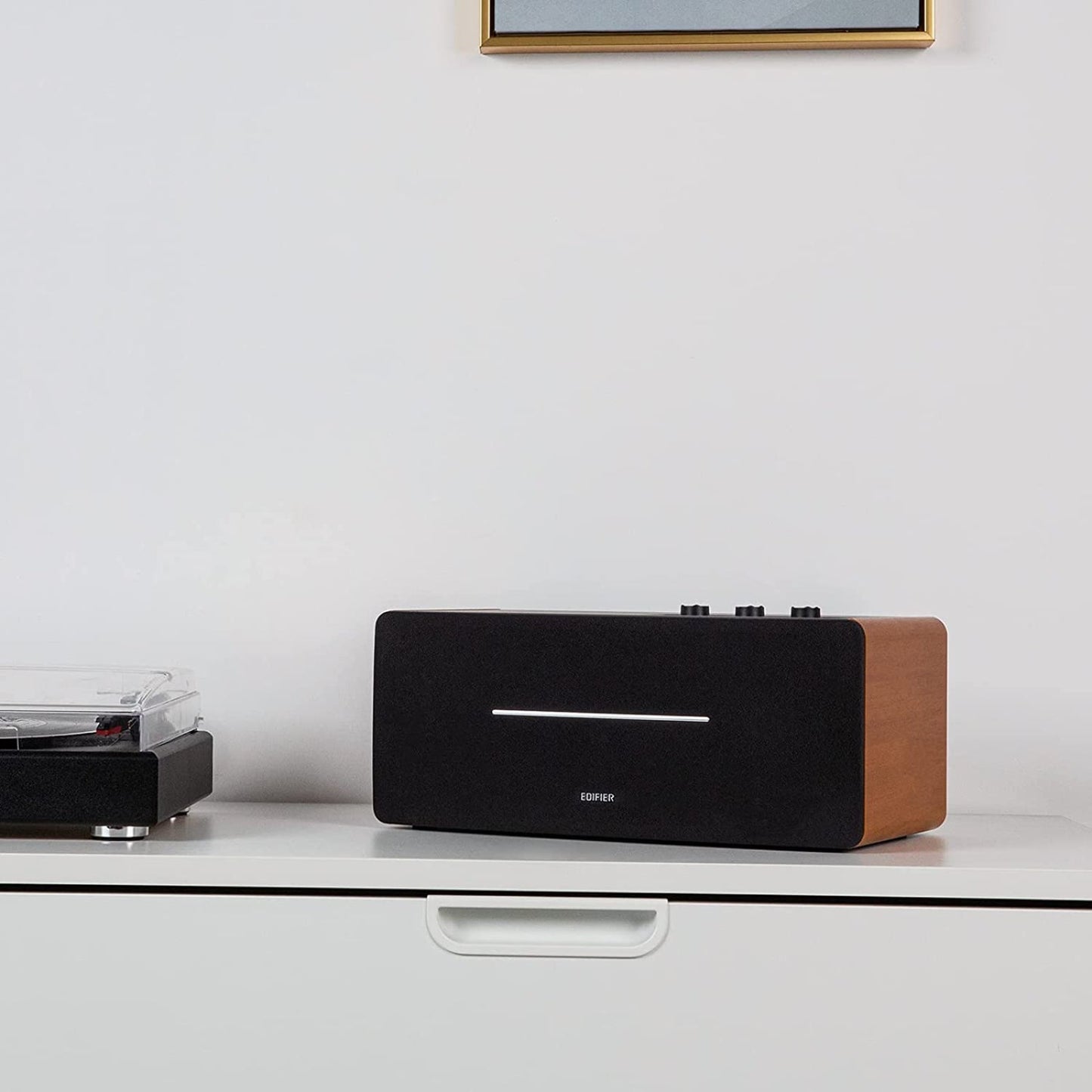 Edifier D12 Bookshelf Speaker Integrated Desktop Stereo Bluetooth Wireless Computer Speaker with Subwoofer Line Out (Wood)