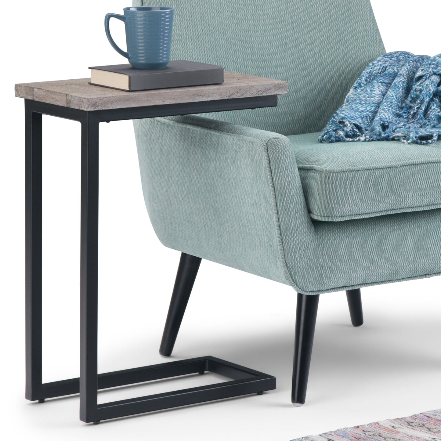 Haloed Side Table with C-Shaped Design and Metal Frame