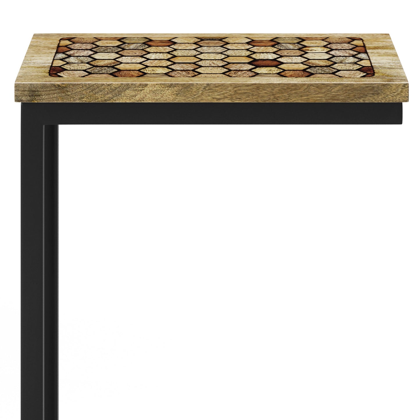 Side Table with Geometric Pattern and Metal Frame