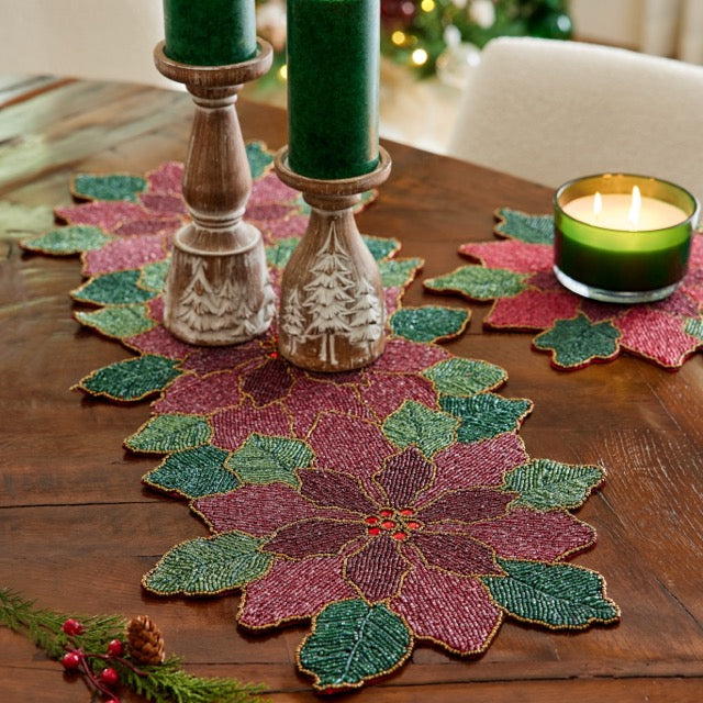 Beaded Poinsettia Table Runner