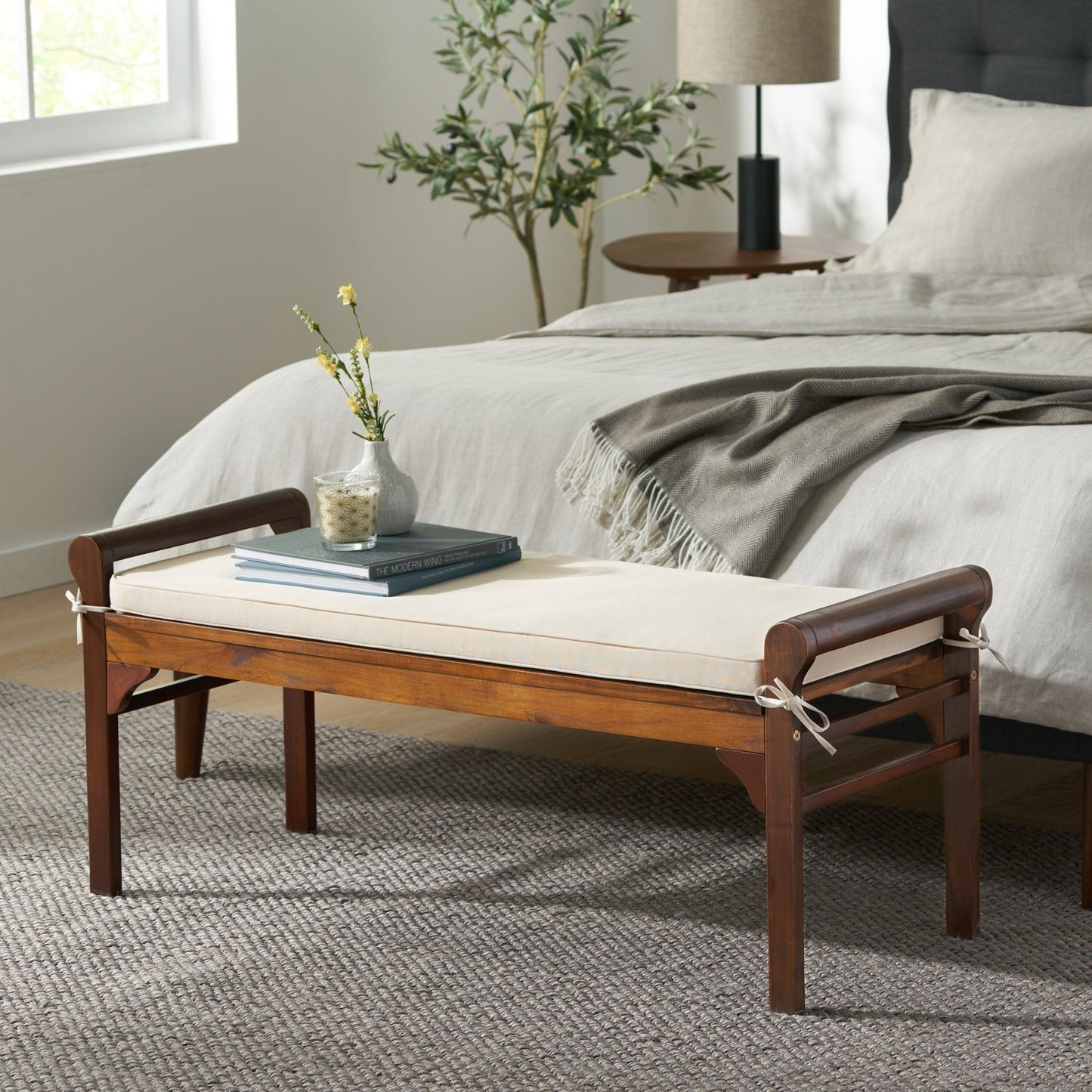 Bench with Cushion and Acacia Wood Frame