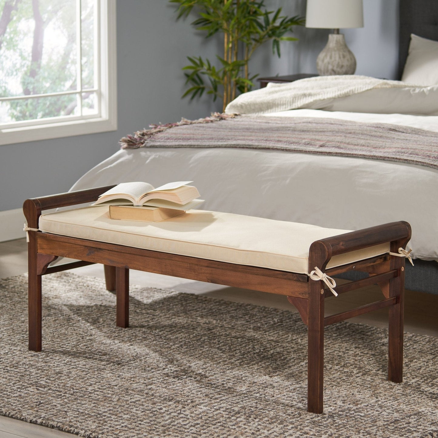 Bench with Cushion and Acacia Wood Frame