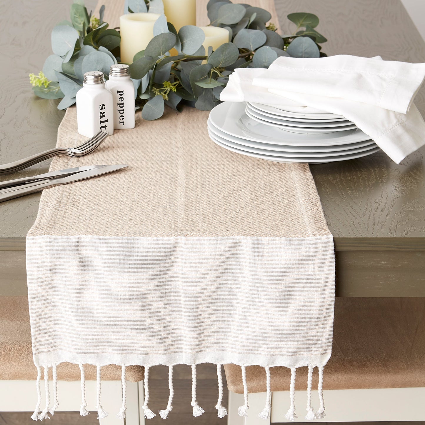 Stone Bordered Dobby Table Runner 15X108