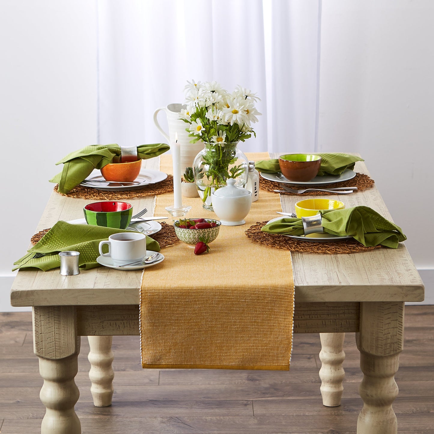 Honey Gold/White 2-Tone Ribbed Table Runner 13X108