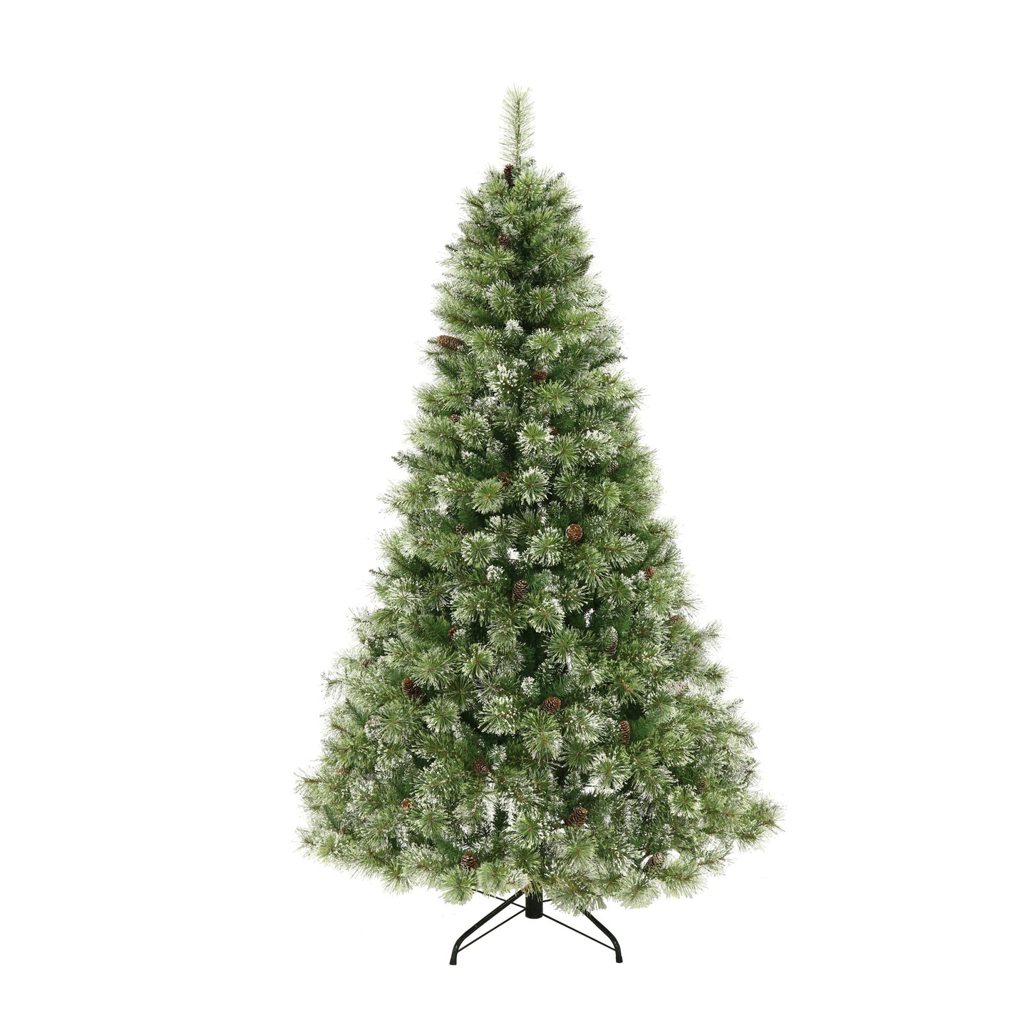 Lyzor 7 ft Brilste Mixed Hinged Christmas Tree with Snow, Glitter, 78 Frosted Pine Cones, 650 LED Lights