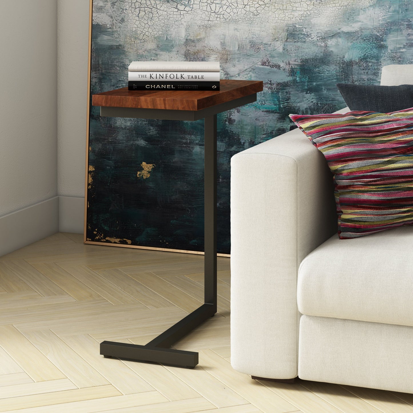 C-Shaped Side Table with Metal Frame