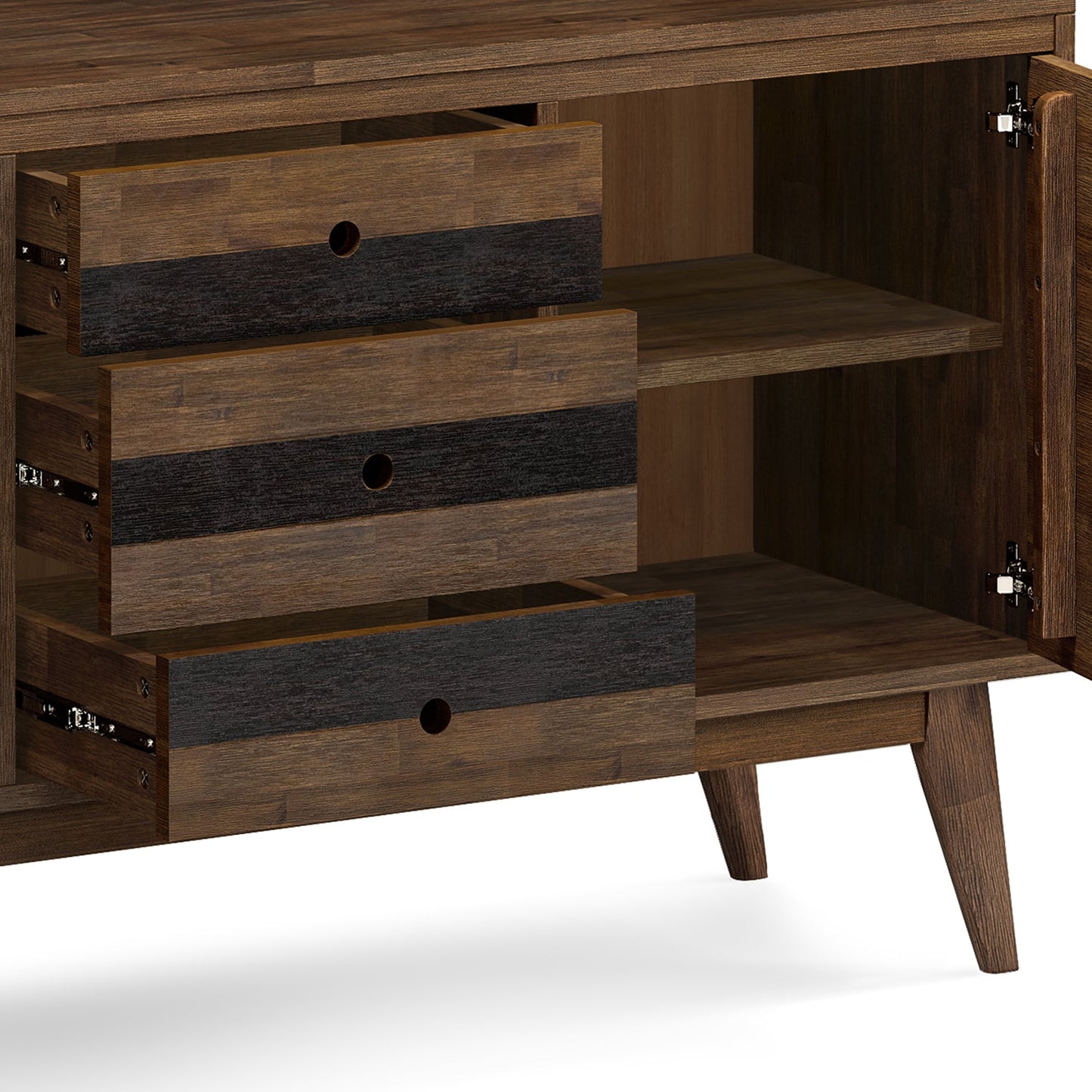 2-Door Sideboard with 3 Drawers and Adjustable Shelves, Rustic Natural Aged Brown