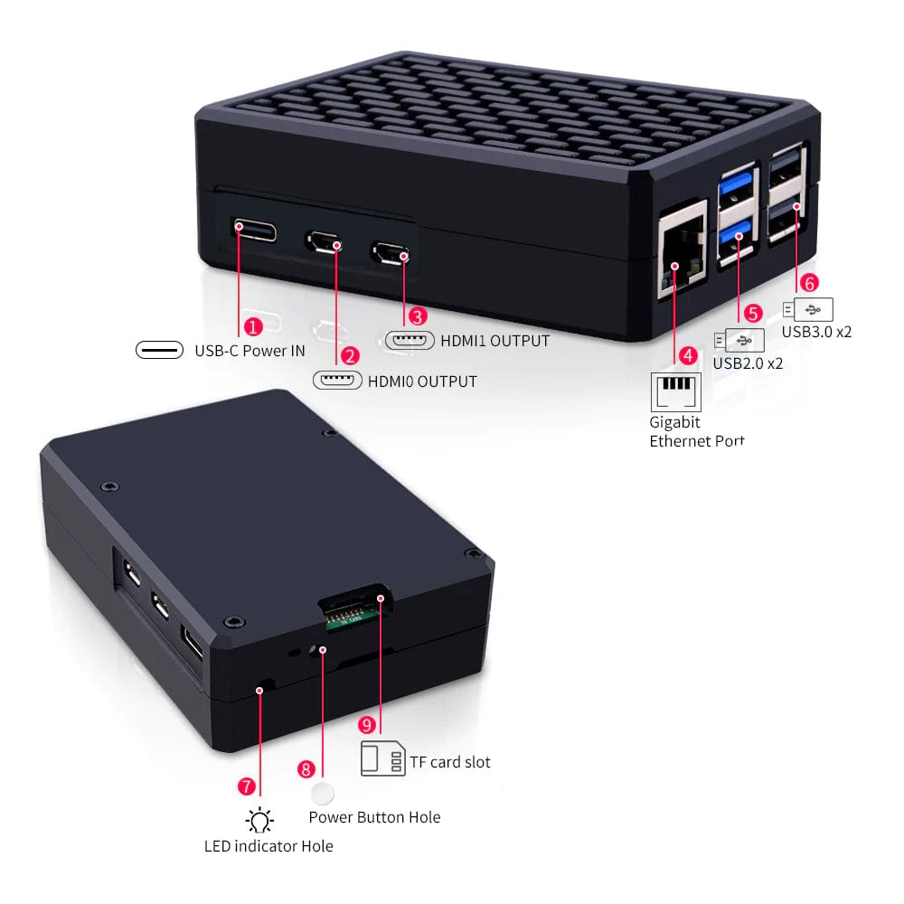 Black Aluminium Alloy Passive Cooling Case for Raspberry Pi 5