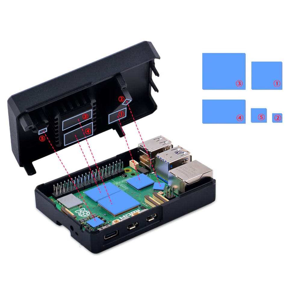 Black Aluminium Alloy Passive Cooling Case for Raspberry Pi 5