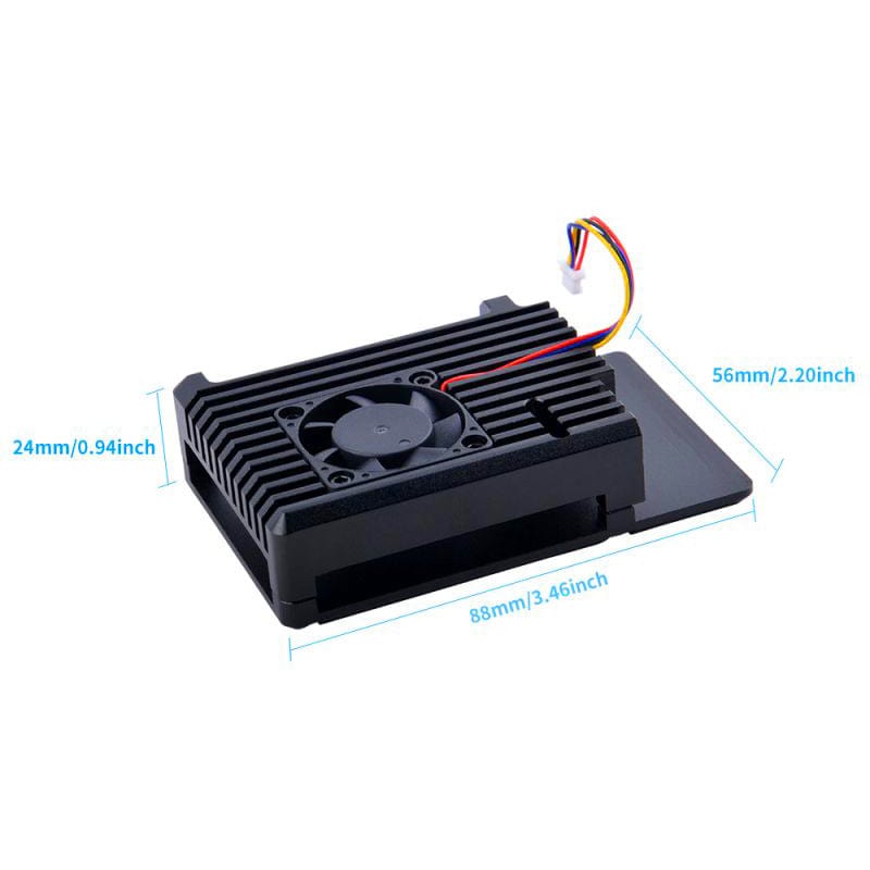Black Aluminum Case With Heatsink Fan for Raspberry Pi 5 [Discontinued]