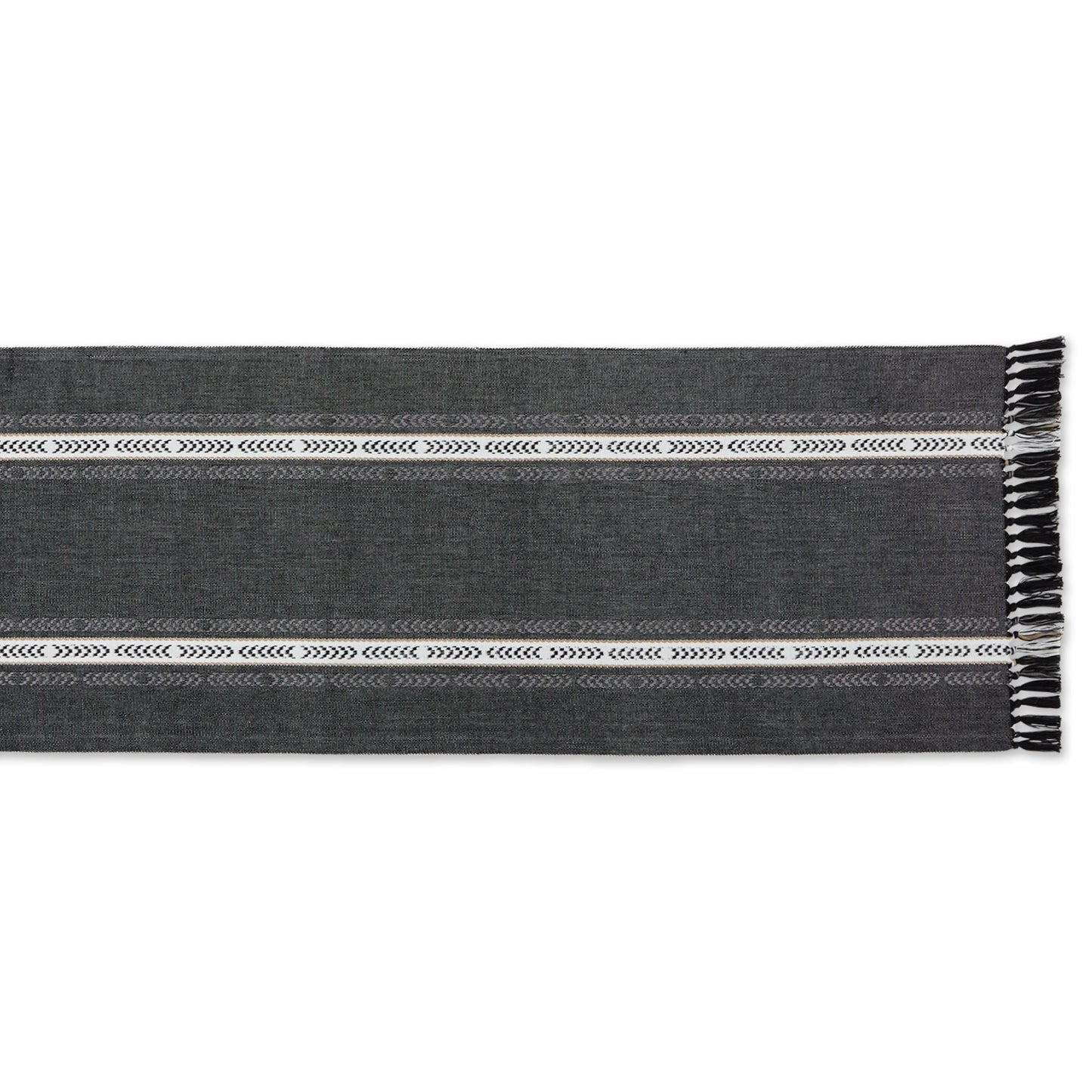 Black Dobby Striped Fringe Ribbed Table Runner
