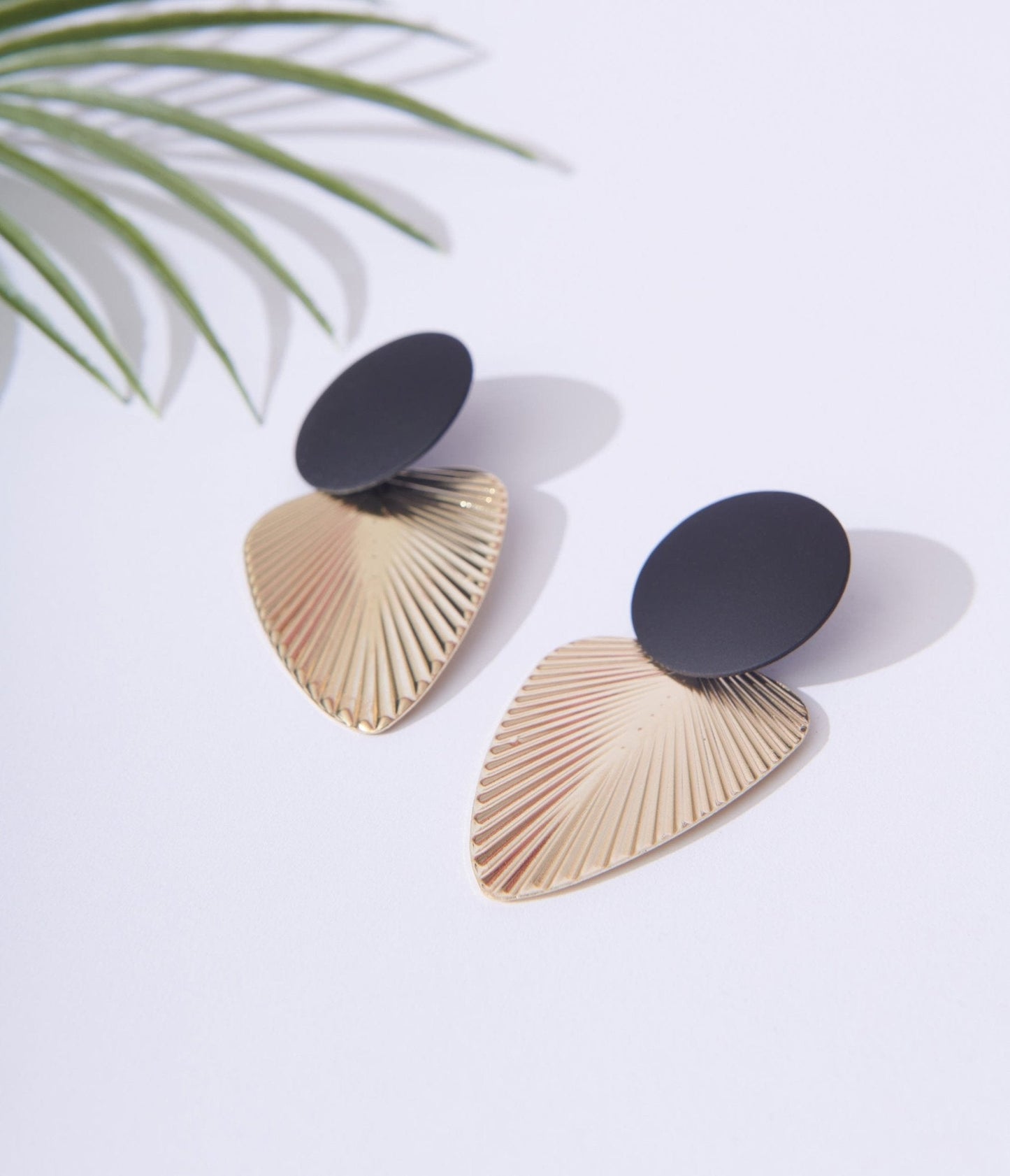 Black & Gold Leaf Drop Earrings