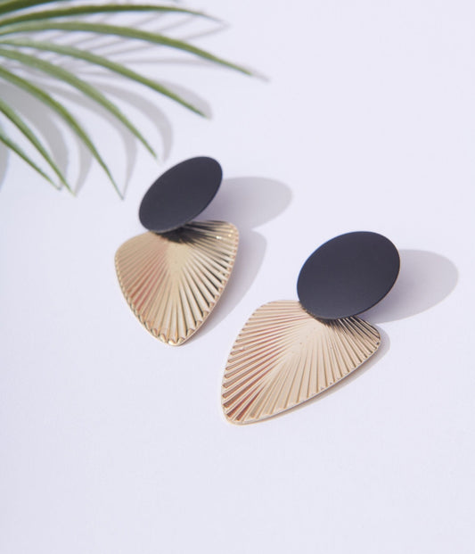 Black & Gold Leaf Drop Earrings