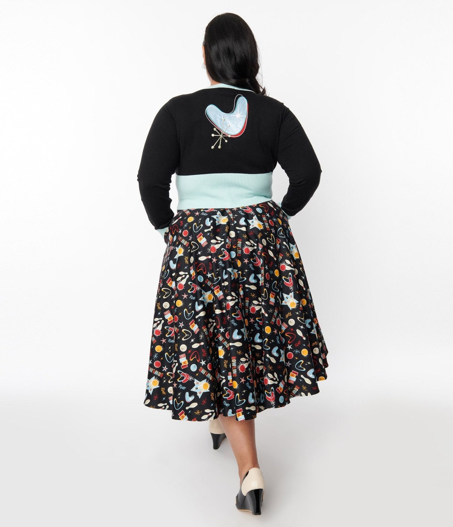 Black Let's Go Bowling Swing Skirt