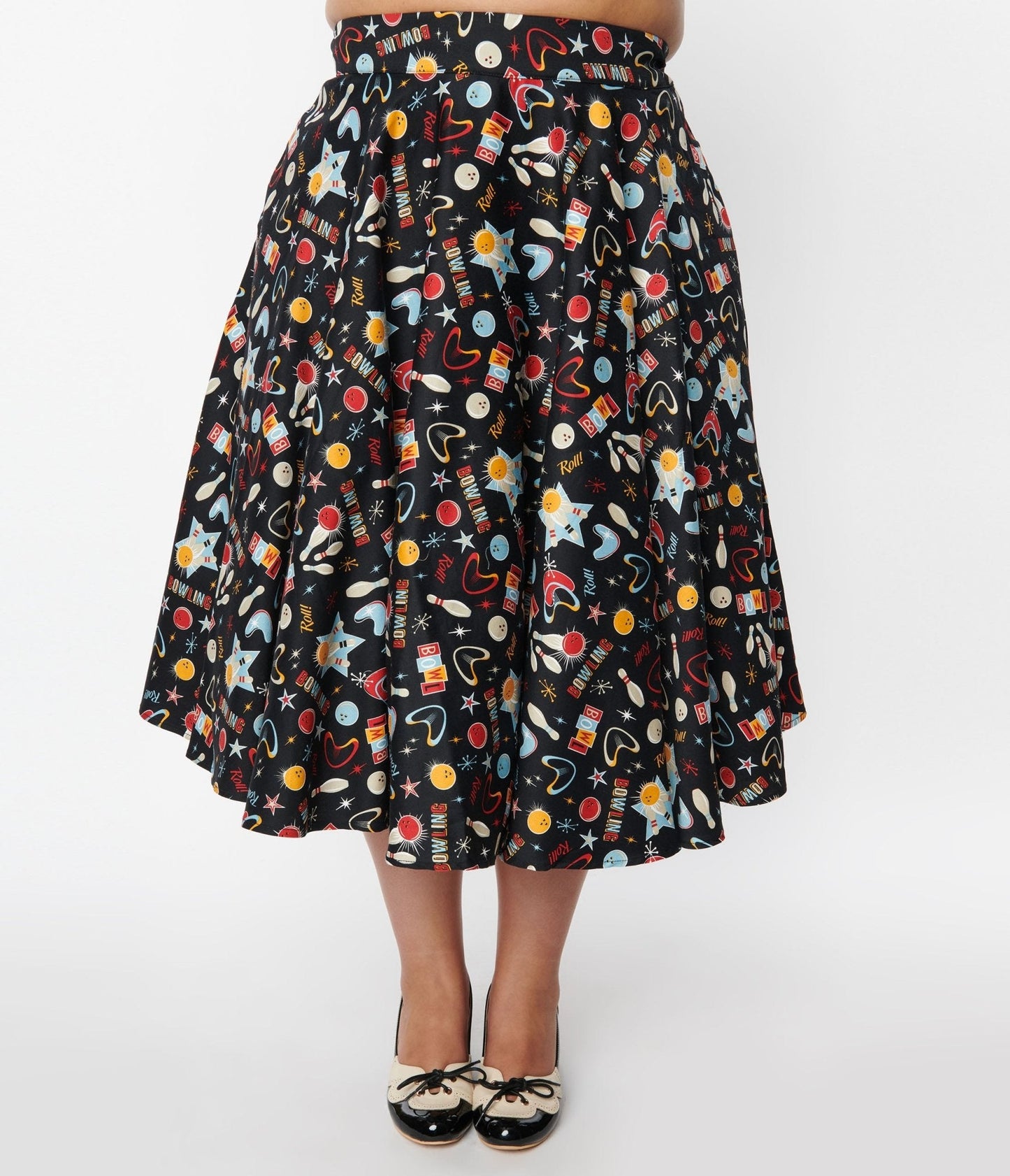 Black Let's Go Bowling Swing Skirt