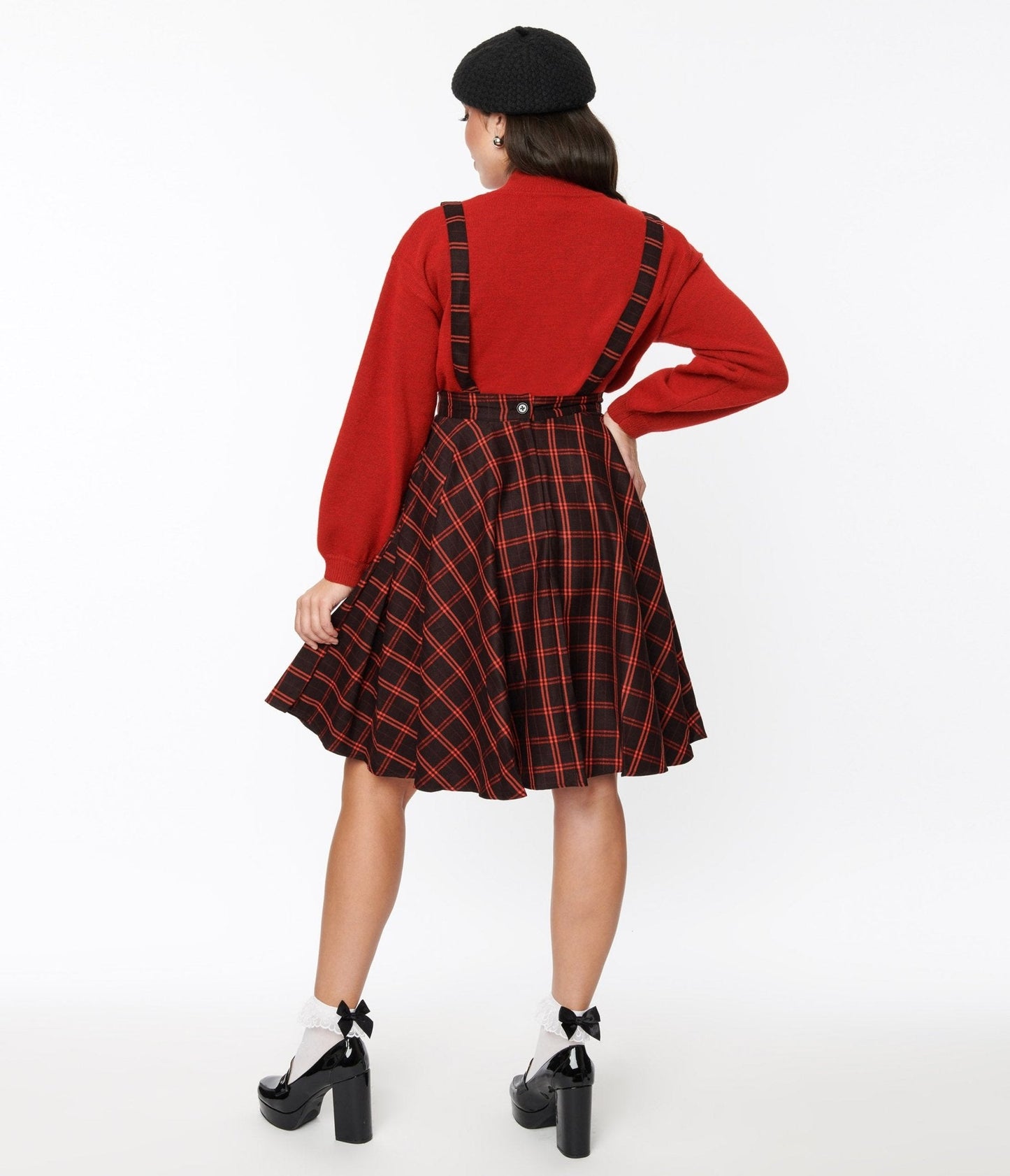 Black & Orange Windowpane Suspender Swing Skirt