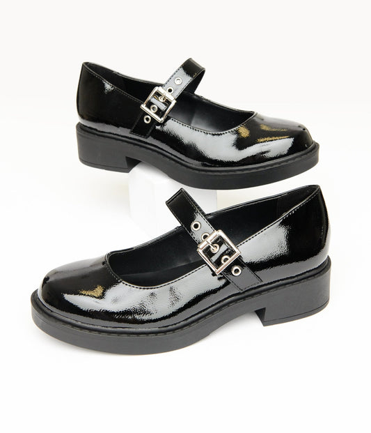 Black Patent Leatherette Mary Jane Platforms