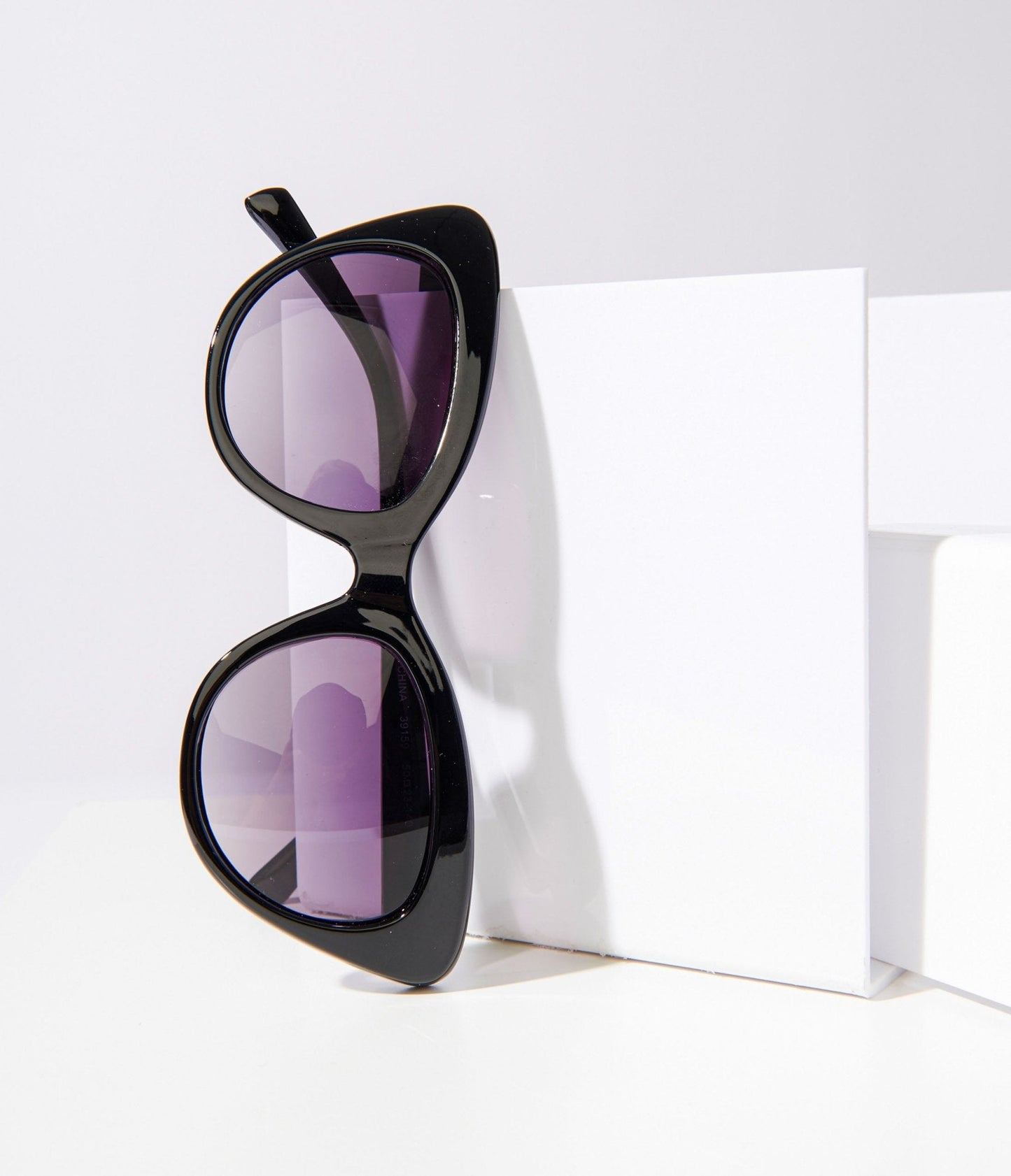 Black & Purple Tint Rounded Cat Eye Sunglasses
