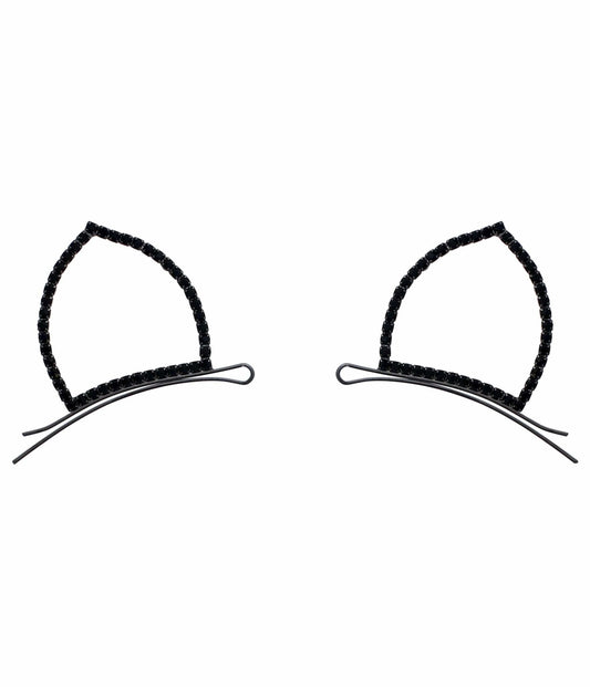 Black Rhinestone Cat Ear Bobby Pins