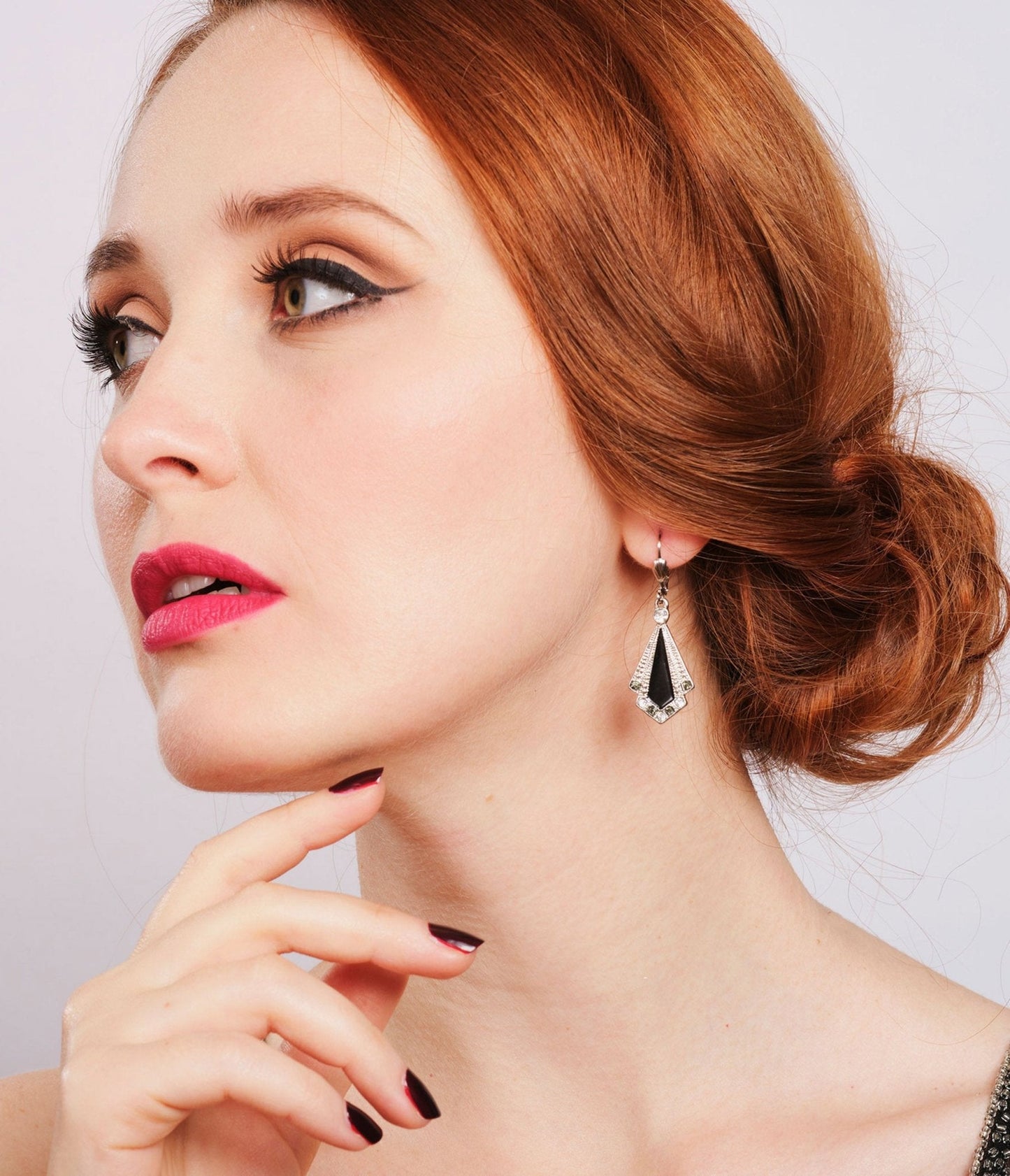Black & Silver Rhinestone Deco Earrings