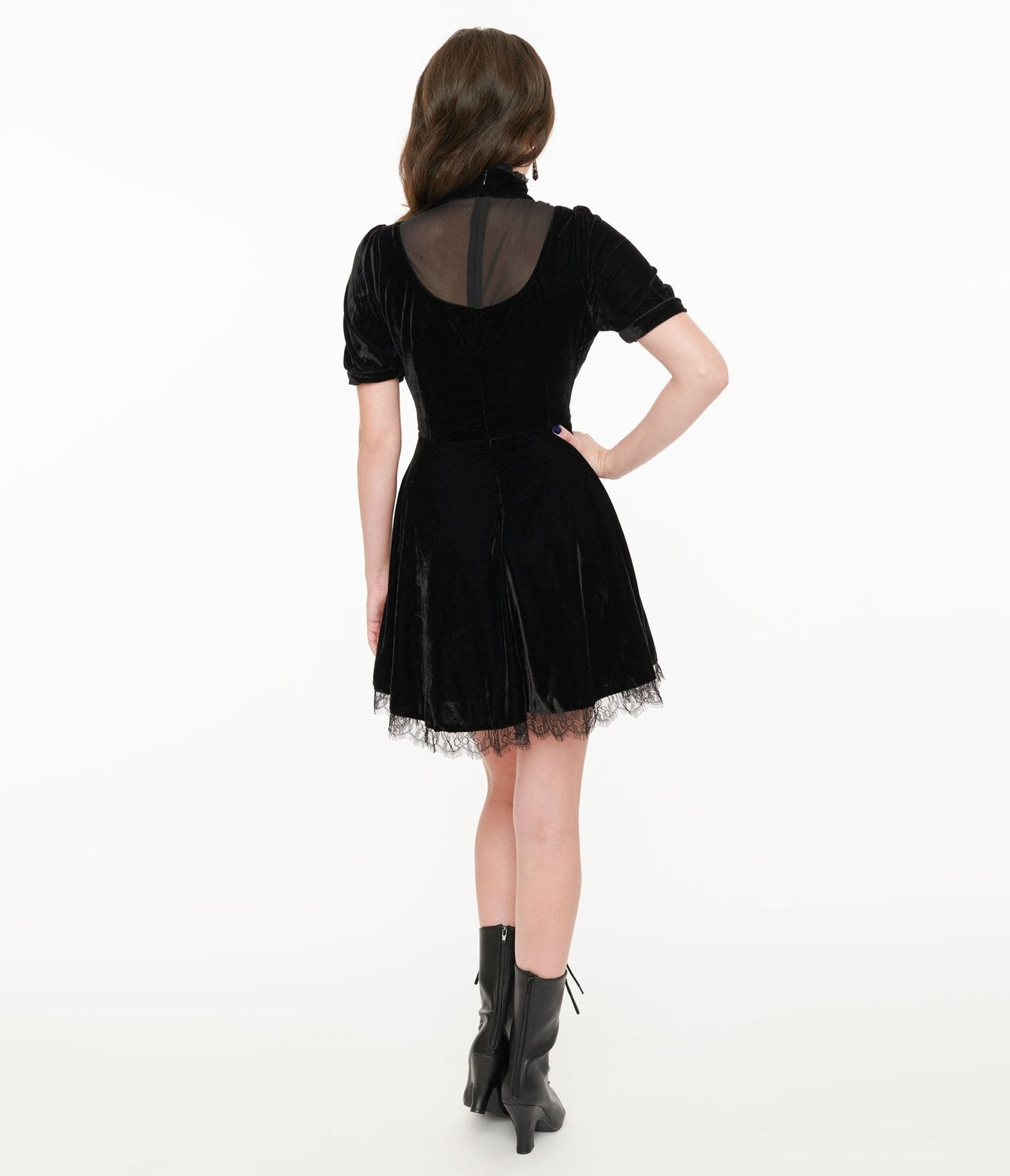Black Velvet Victoria Goth Fit & Flare Dress