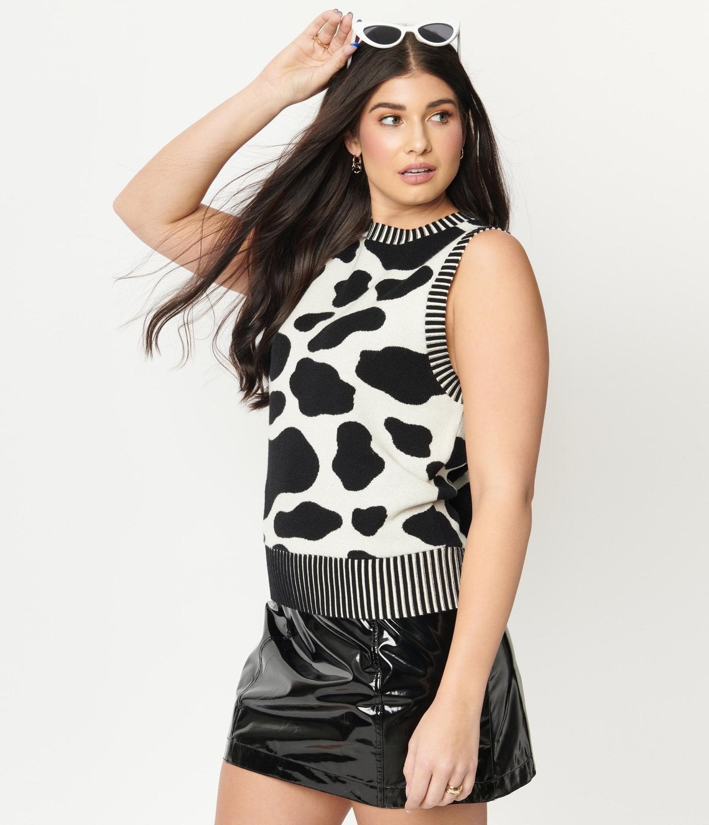 Black & White Cow Print Sweater Vest