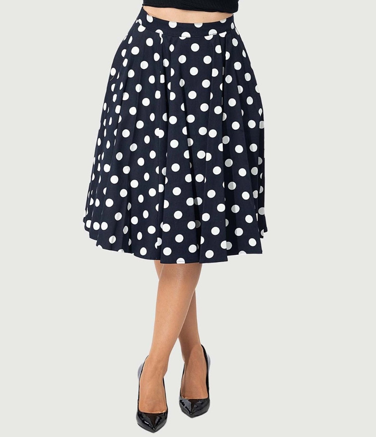 Eva Rose 1950s Black & White Polka Dot Flare Skirt