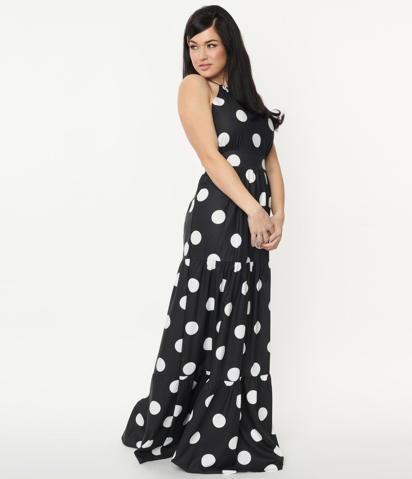Black & White Polka Dot Halter Maxi Dress