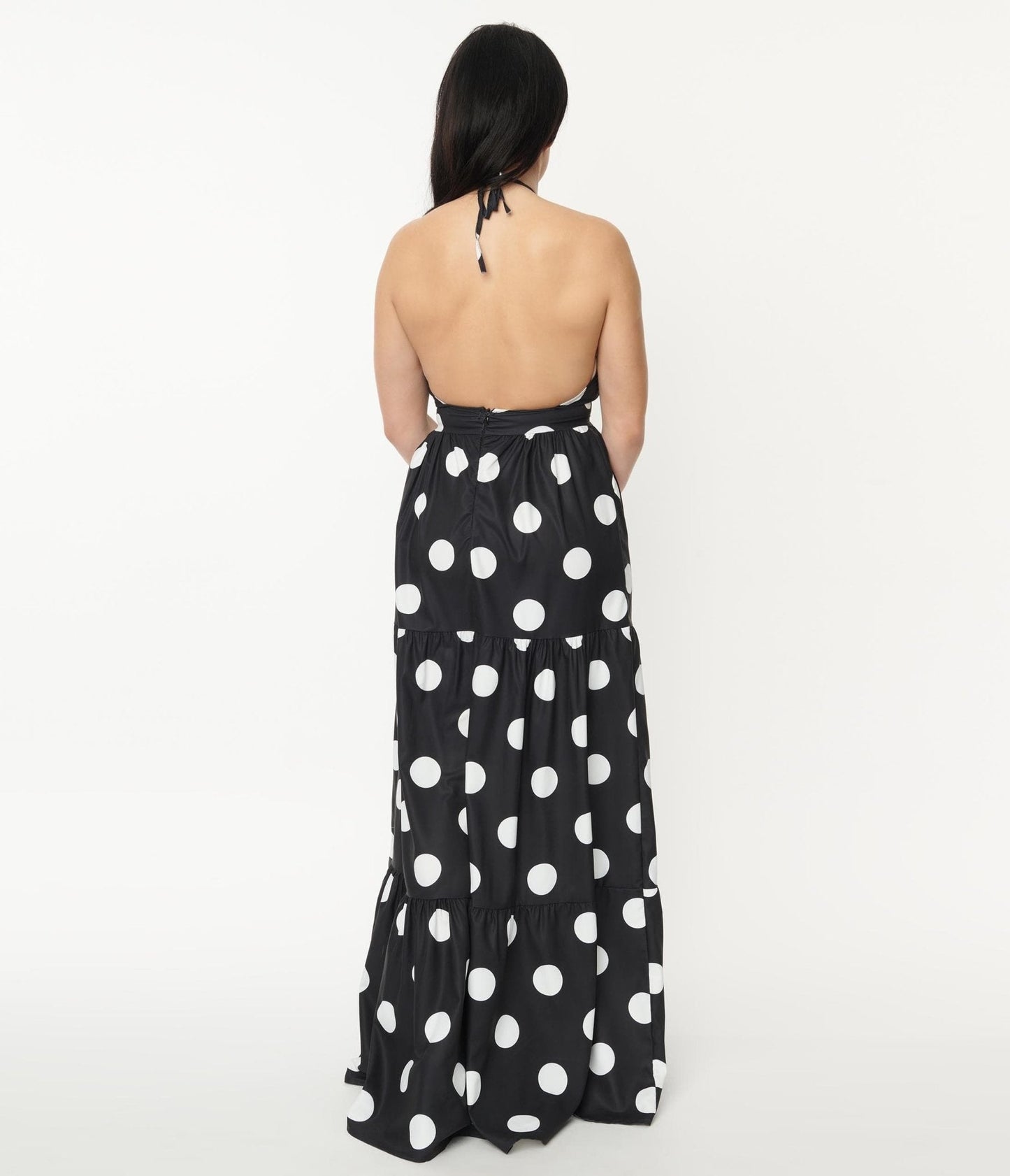 Black & White Polka Dot Halter Maxi Dress