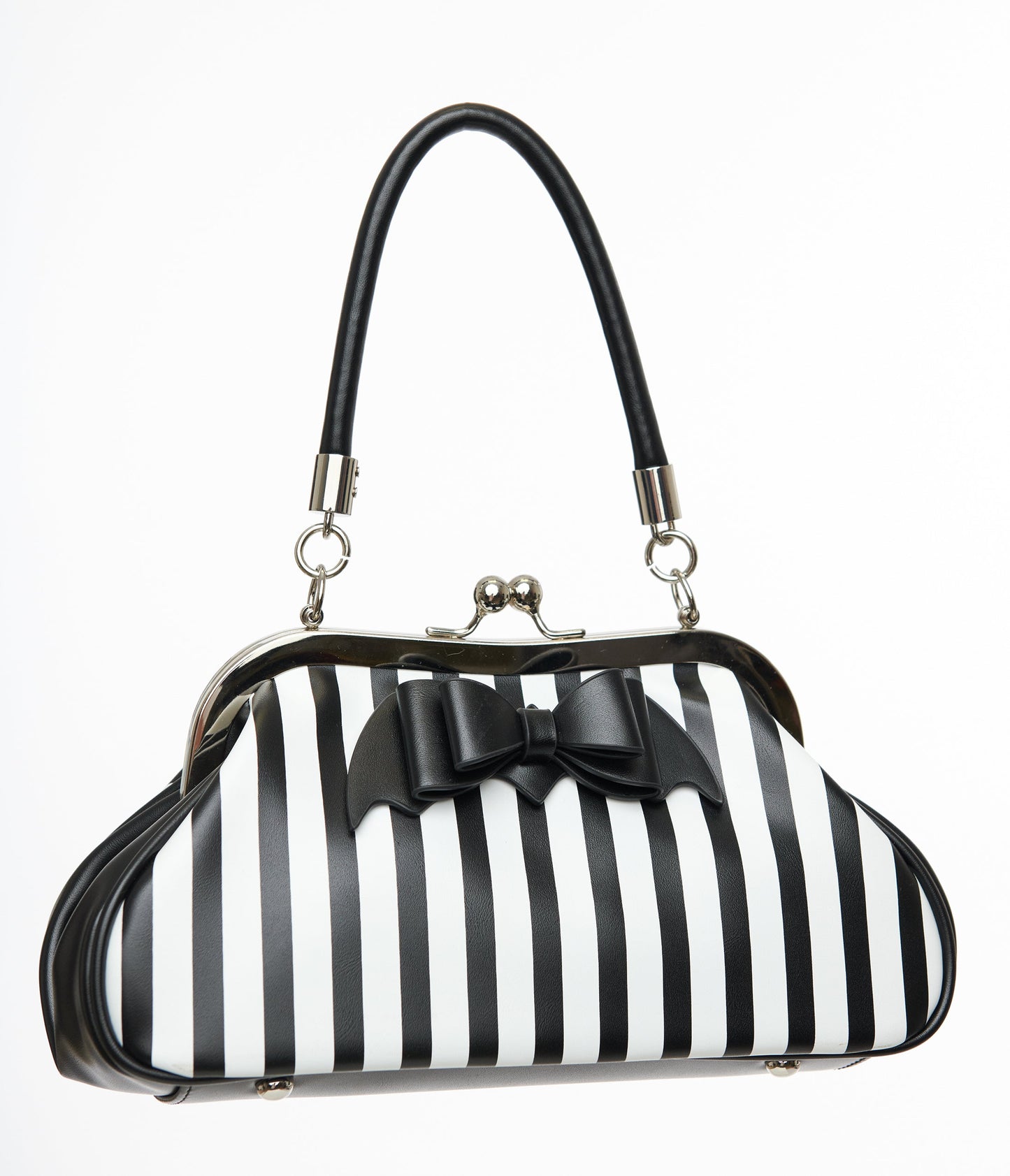 Black & White Striped Bat Bow Handbag