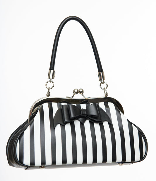 Black & White Striped Bat Bow Handbag