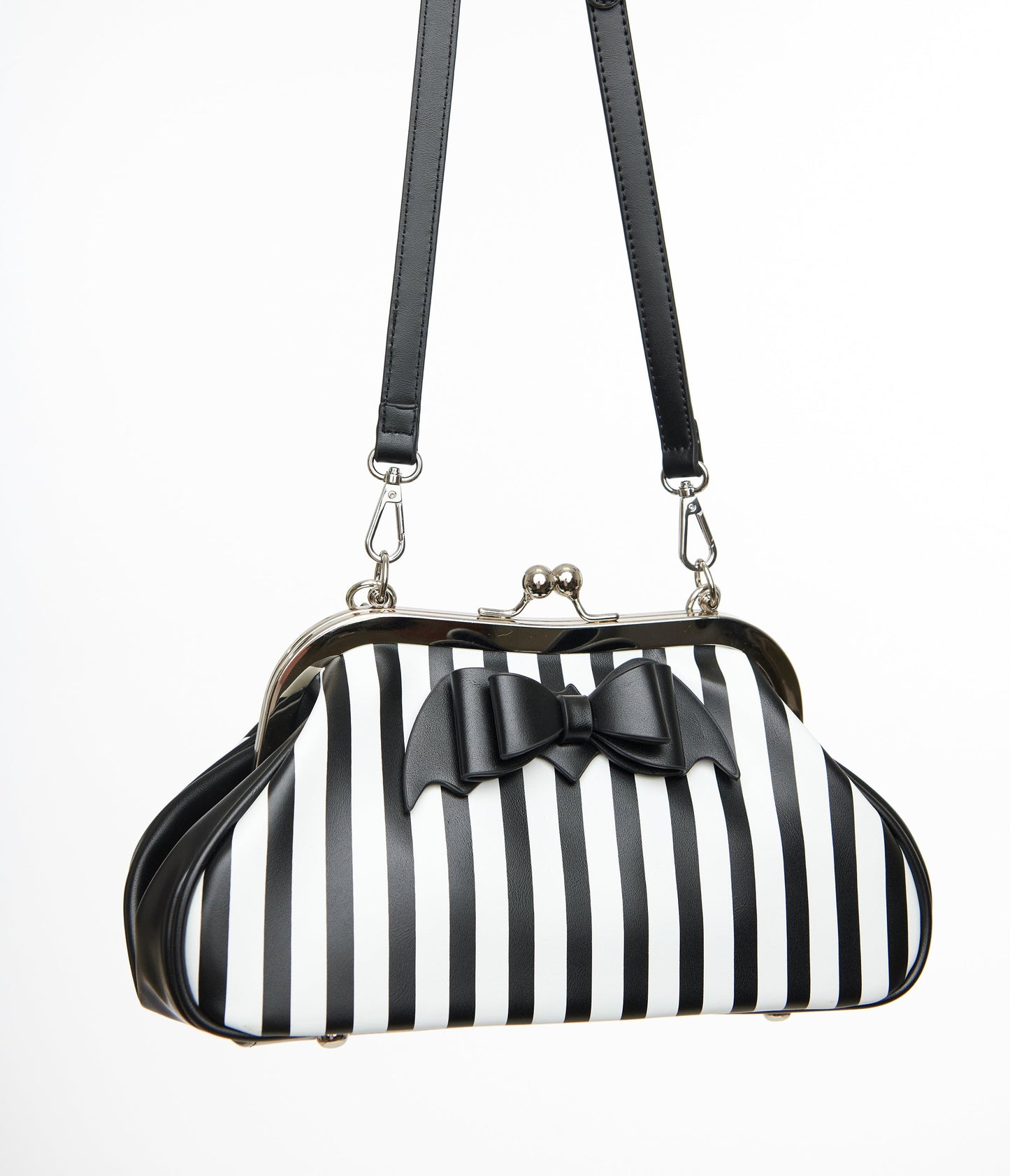 Black & White Striped Bat Bow Handbag
