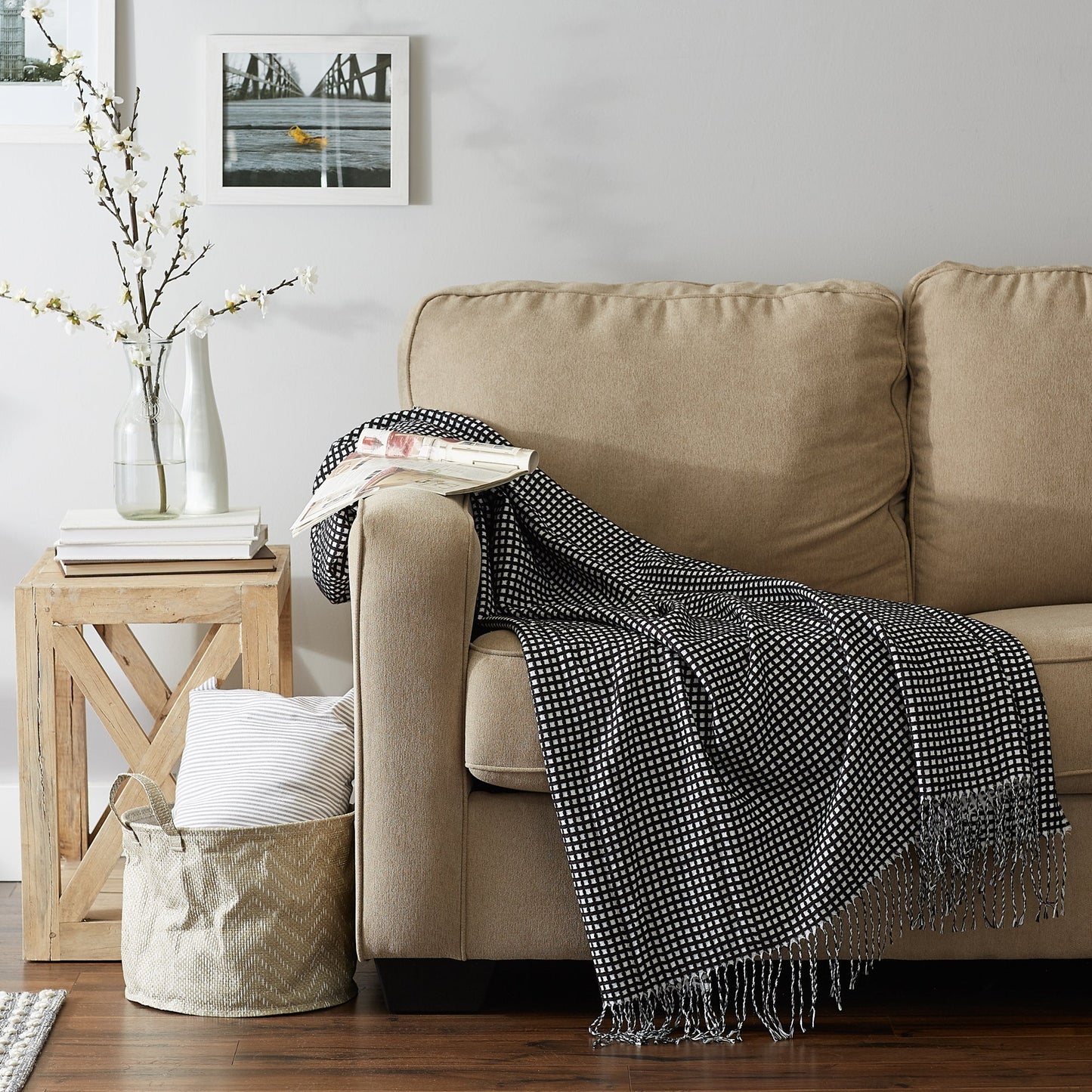 Black & White Waffle Knit Throw