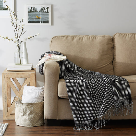 Black & White Waffle Knit Throw