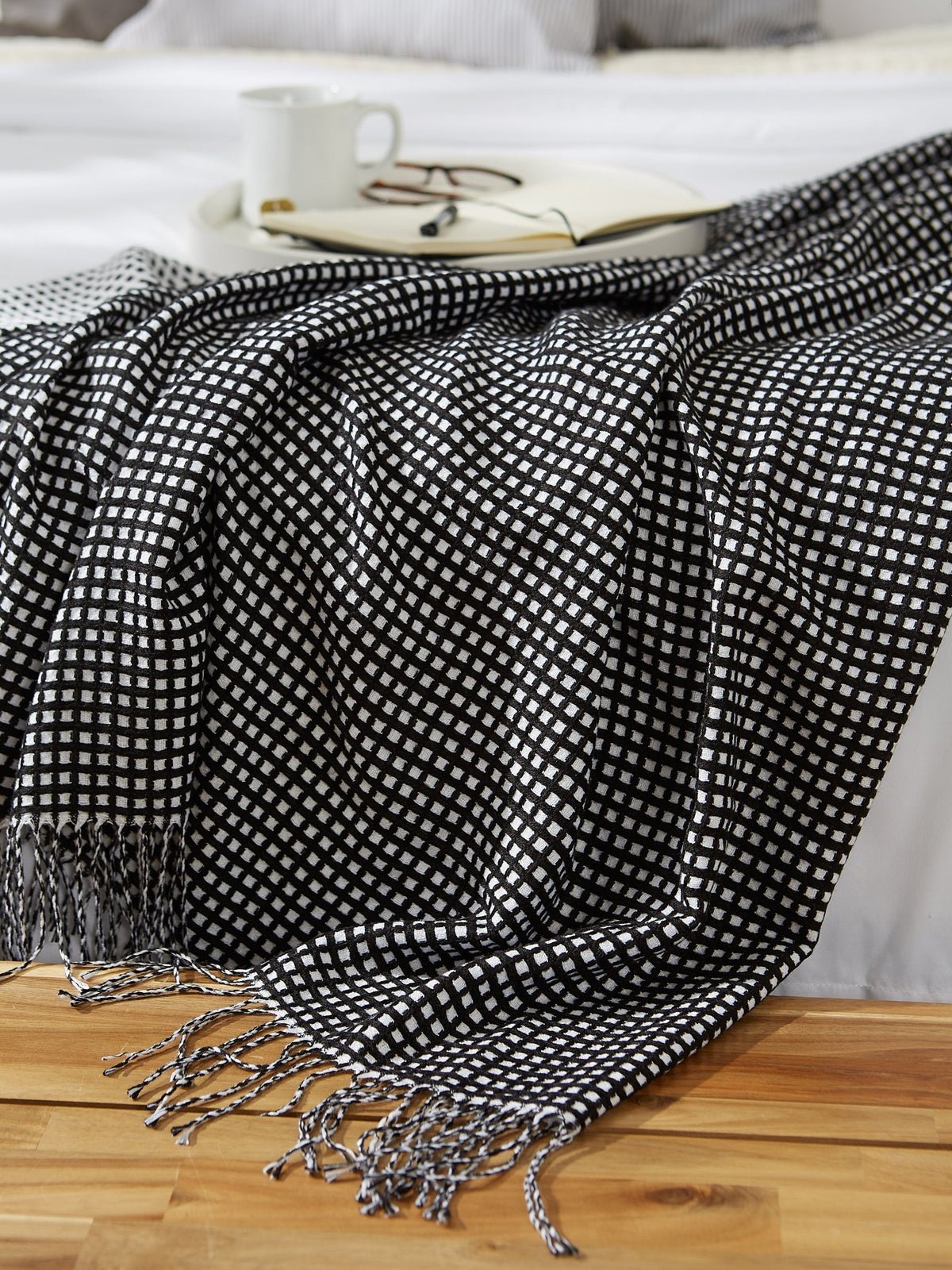 Black & White Waffle Knit Throw