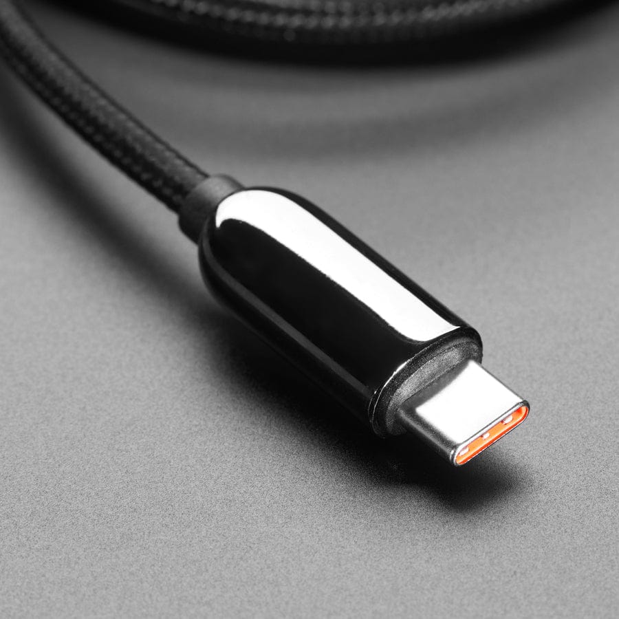 Black Woven USB A to USB C Cable with 66W Watt Display - 1 meter