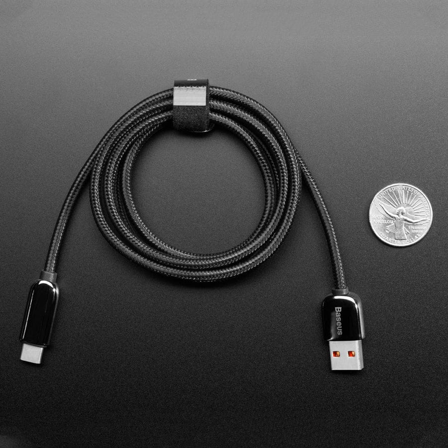 Black Woven USB A to USB C Cable with 66W Watt Display - 1 meter