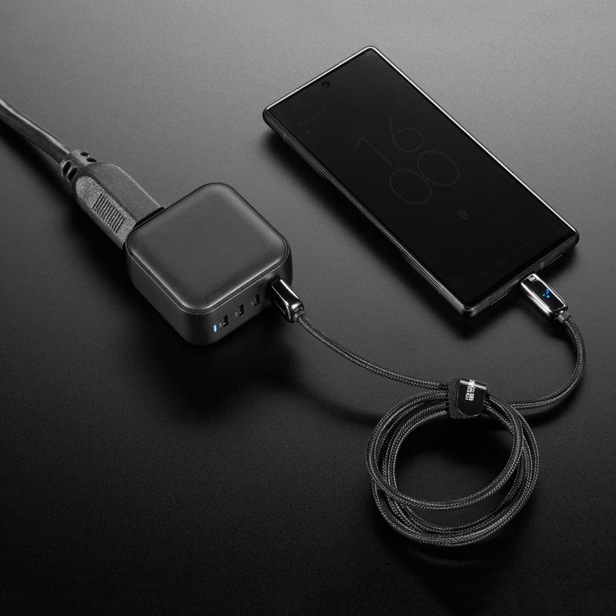 Black Woven USB A to USB C Cable with 66W Watt Display - 1 meter