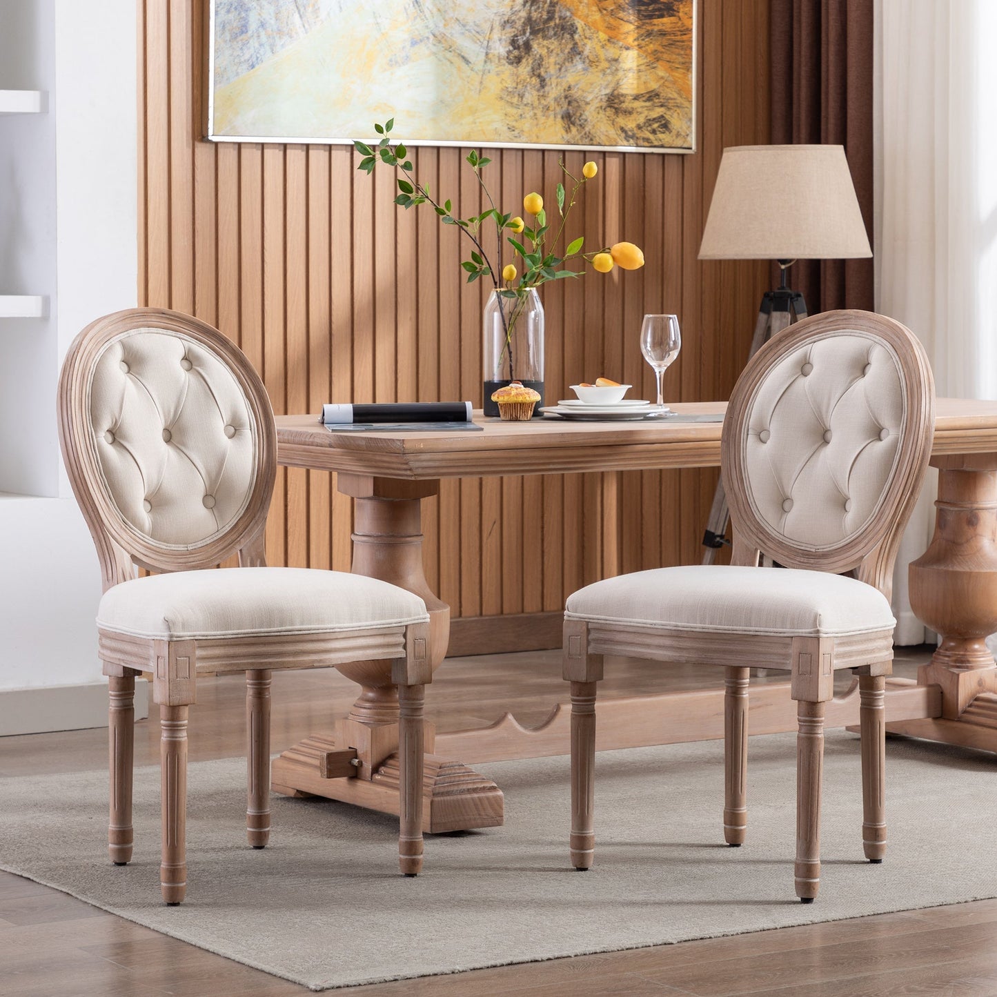 Bliss Upholstered Fabric French Dining Chair with Nailed Trim and Rubber Wood Legs, Set of 2
