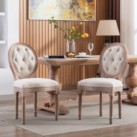 Bliss Upholstered Fabric French Dining Chair with Nailed Trim and Rubber Wood Legs, Set of 2