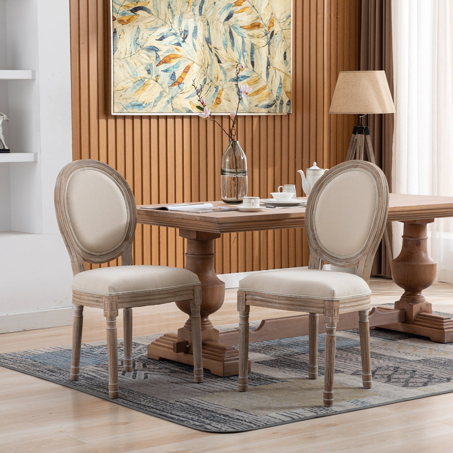 Bliss Upholstered Fabric French Dining Chair with Rubber Wood Legs, Set of 2