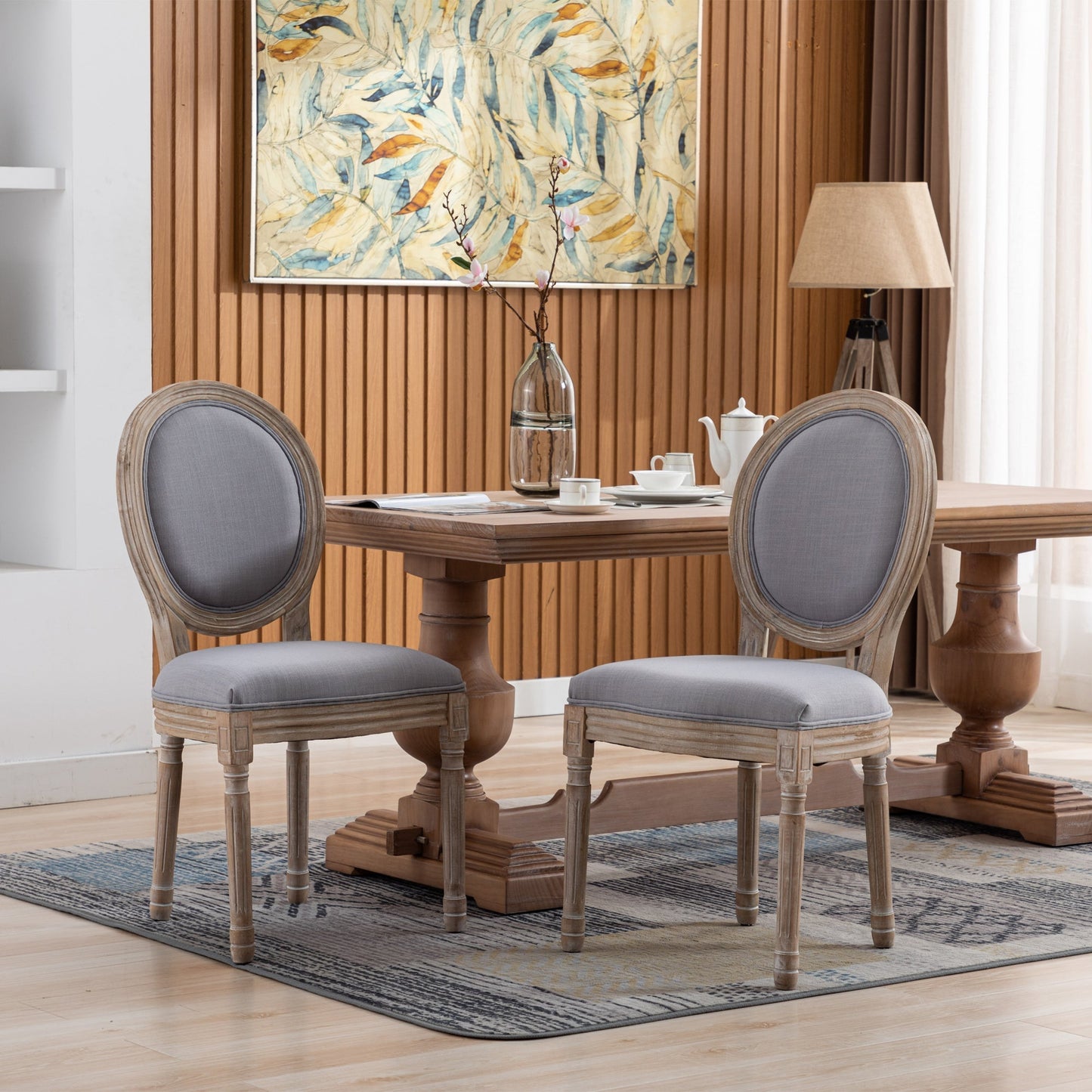 Bliss Upholstered Fabric French Dining Chair with Rubber Wood Legs, Set of 2