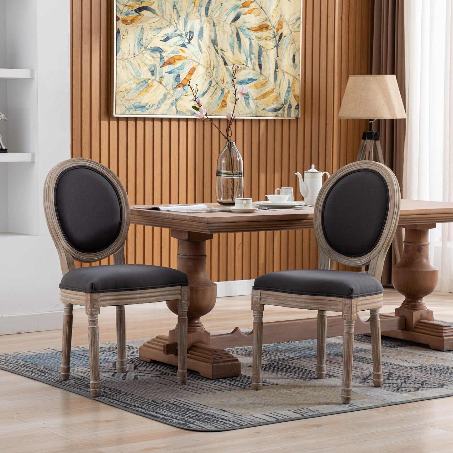 Bliss Upholstered Fabric French Dining Chair with Rubber Wood Legs, Set of 2