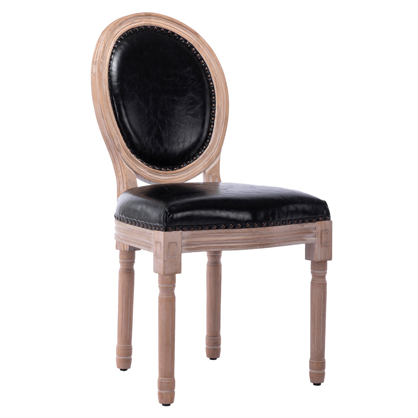 Bliss Upholstered Fabric PU Leather French Dining Chair with Rubber Wood Legs, Set of 2