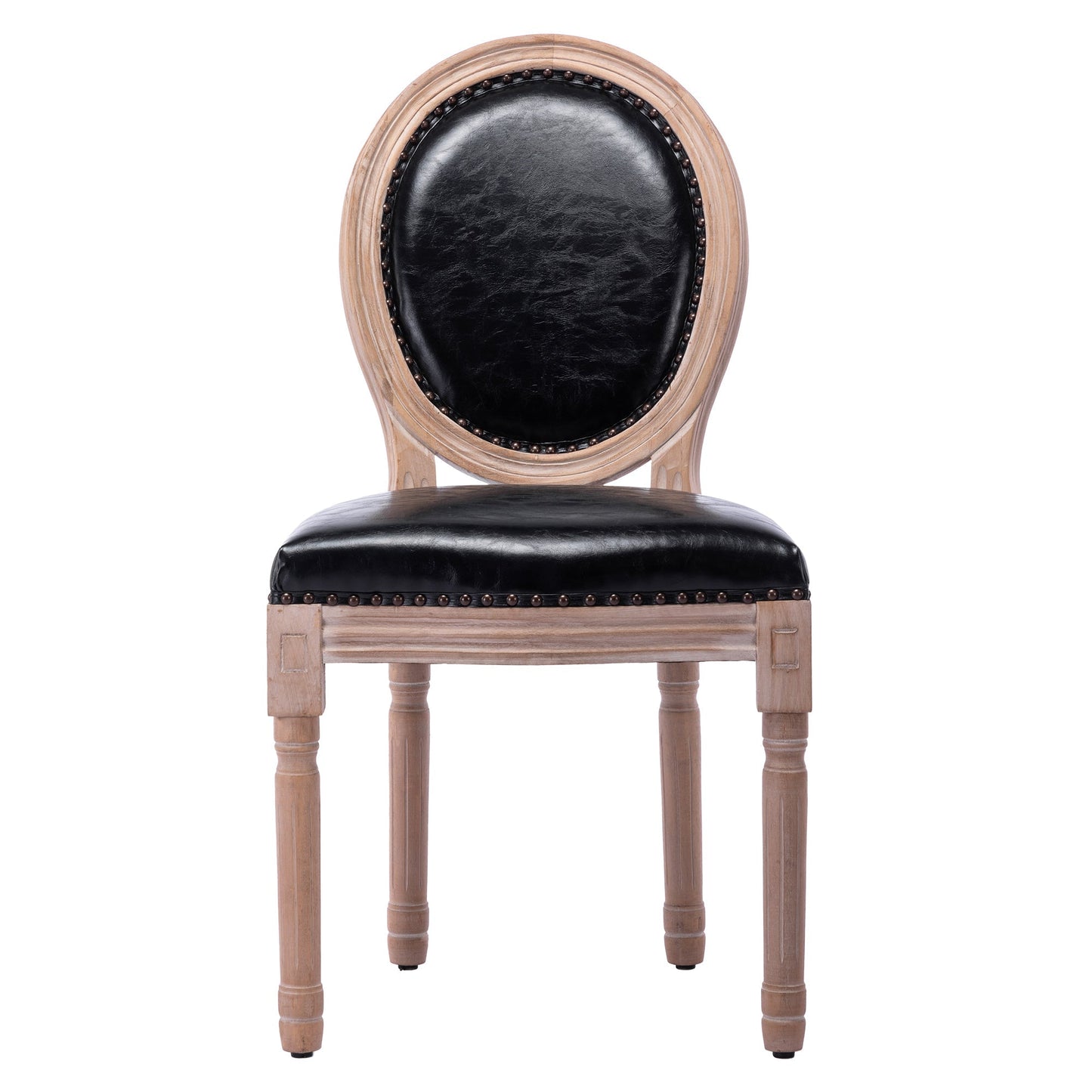 Bliss Upholstered Fabric PU Leather French Dining Chair with Rubber Wood Legs, Set of 2