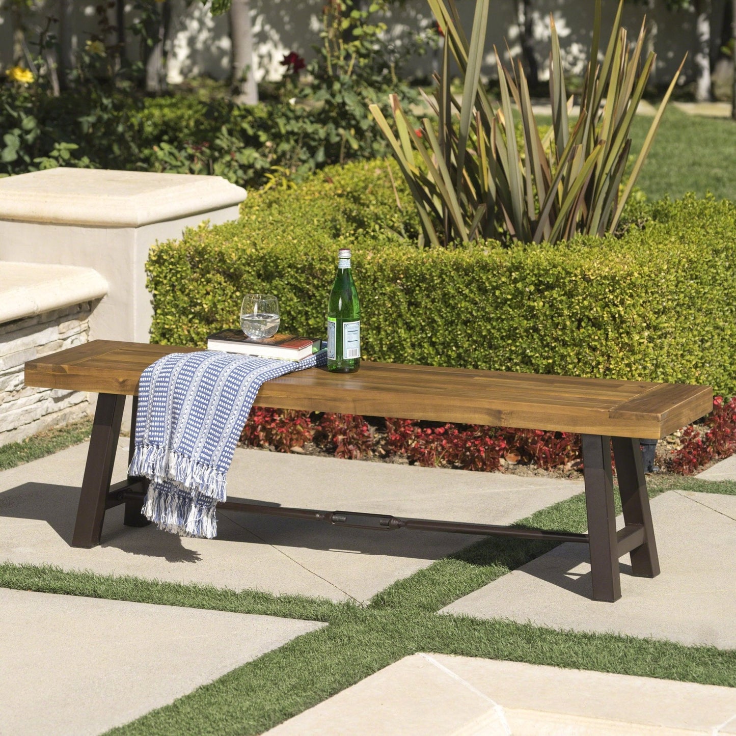 Blossom Acacia Wood Outdoor Bench with Slat Design