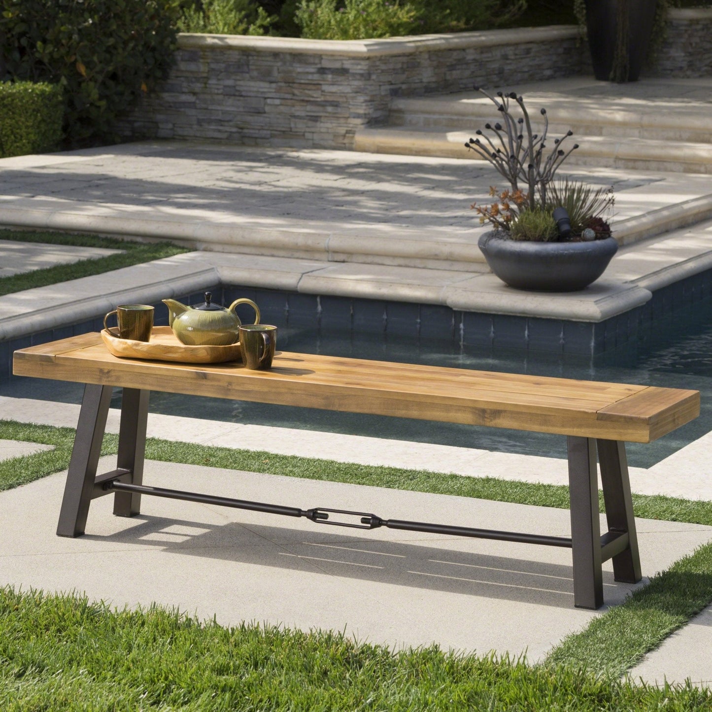 Blossom Acacia Wood Outdoor Bench with Slat Design