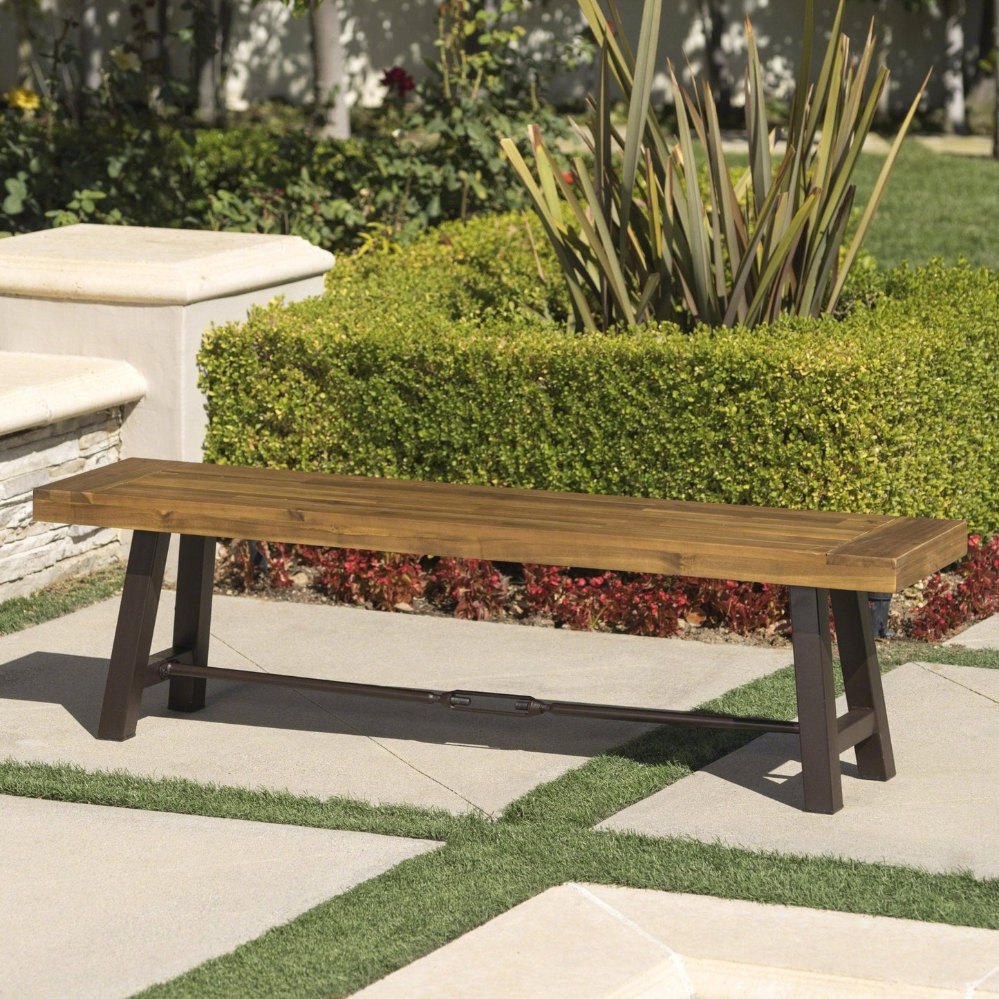 Blossom Acacia Wood Outdoor Bench with Slat Design